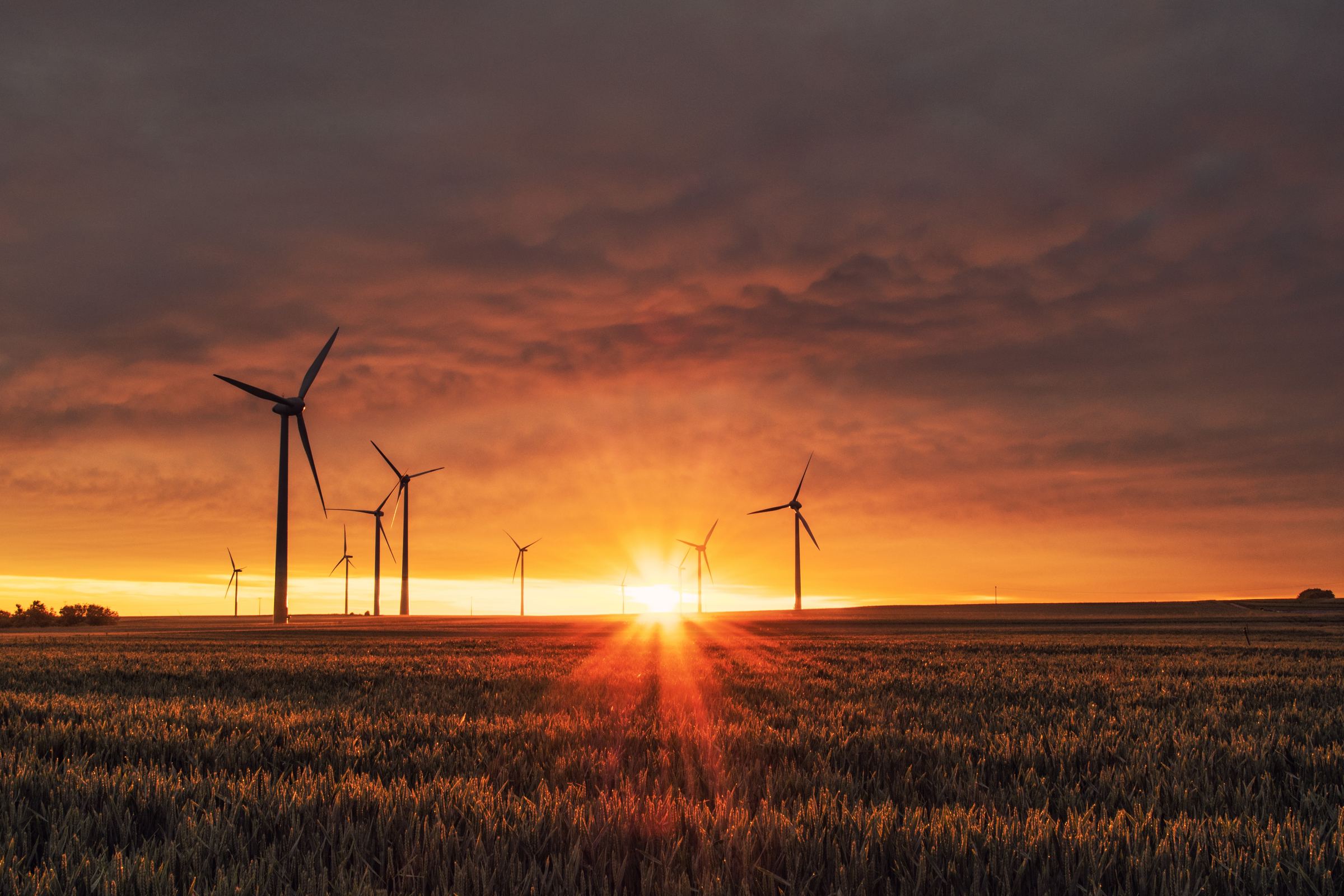 Wind turbines at sunset